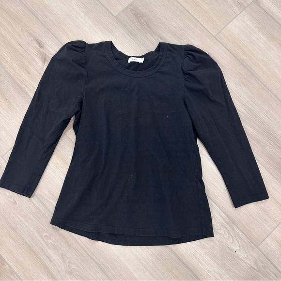 A.L.C. Karlie puff sleeve t shirt 3/4 sleeves medium black boho everyday casual - Picture 2 of 6